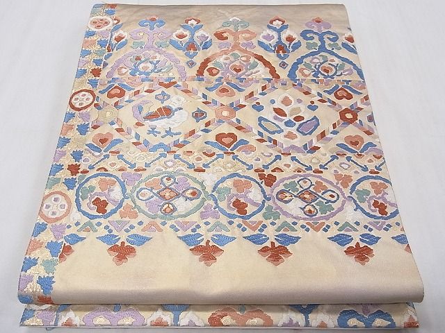 平和屋着物■六通柄袋帯 唐織 横段花鳥文 金糸 逸品 CAAB0018fb