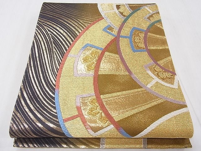 平和屋着物■六通柄袋帯　唐織　片輪車花文　金銀糸　逸品　CAAB0152fb