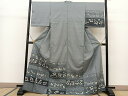 平和屋着物●伝統工芸士 七代目 吉澤与市 訪問着 紬地 花蝶横段文 正絹 逸品 BAAT0894yc