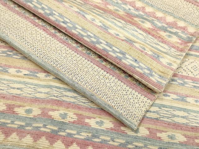 平和屋着物▽上質な紬　単衣　横段吉祥文　正絹　逸品　DAAV3138du(4)