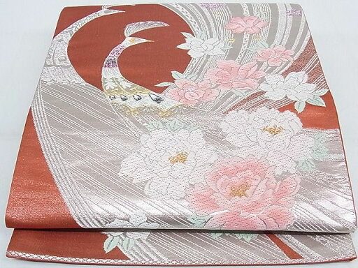 平和屋着物◎六通柄袋帯 唐織 孔雀花文 金銀糸 正絹 逸品 AAAC2981Ahg 平和屋着物◎六通柄袋帯 唐織 孔雀花文 金銀糸 正絹 逸品 AAAC2981Ahg