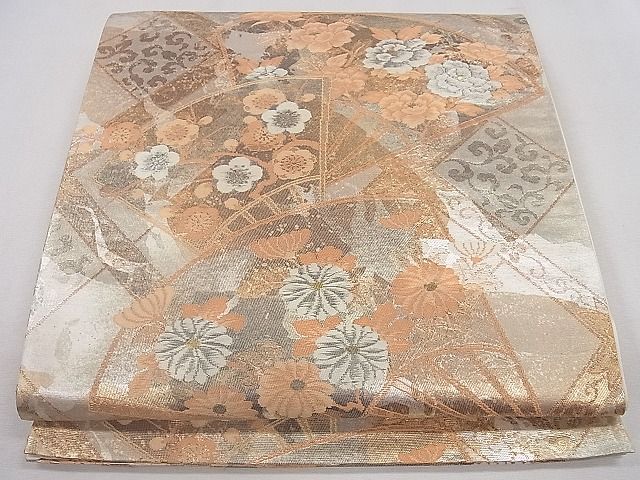 平和屋着物◎六通柄袋帯 扇面草花文 金銀糸 逸品 CAAF4342ou