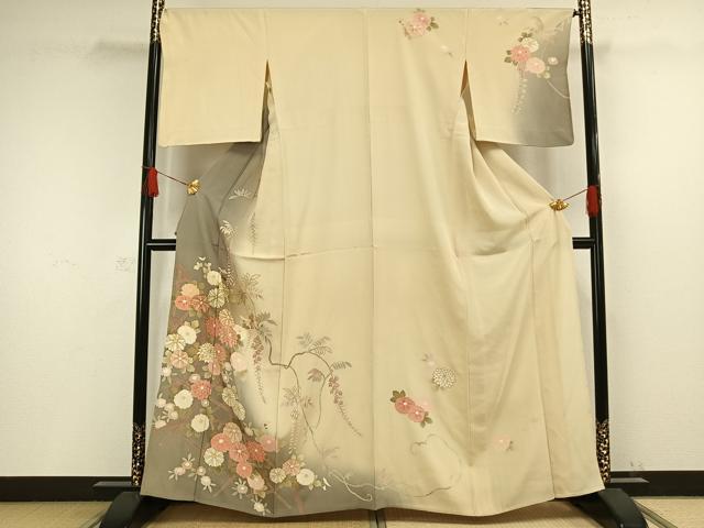 平和屋着物▽訪問着 単衣 刺繍 草花文 金彩 正絹 逸品 AAAW1345fy