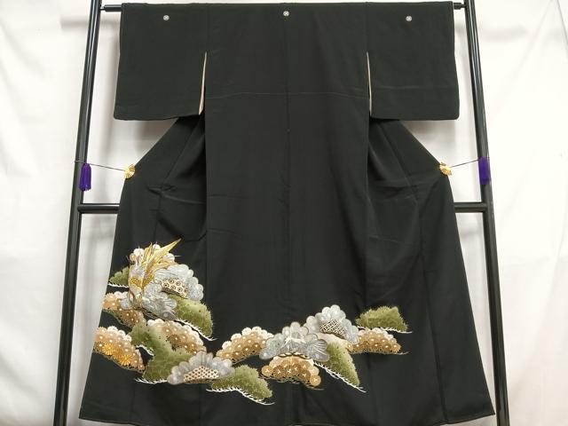 平和屋着物■豪華黒留袖　刺繍　鳳凰松文　金銀糸　金銀彩　正絹　逸品　AABC7586oa