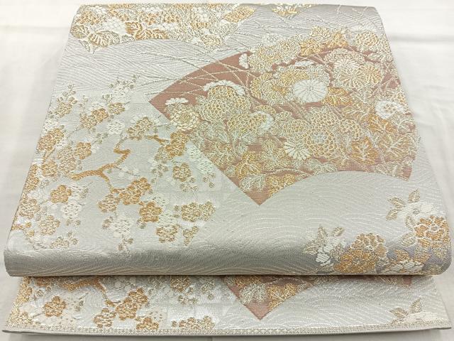 平和屋着物◎六通柄袋帯　唐織　地紙草花文　金銀糸　正絹　逸品　BAAR2913cm