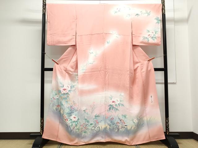 平和屋着物▼染色作家　安達華生　訪問着　草花文　暈し染め　金彩　正絹　逸品　CAAY9339th