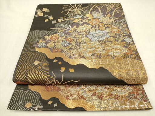 平和屋着物▼六通柄袋帯 霞草花文 金銀糸 正絹 逸品 AAAU1475wj 平和屋着物▼六通柄袋帯 霞草花文 金銀糸 正絹 逸品 AAAU1475wj