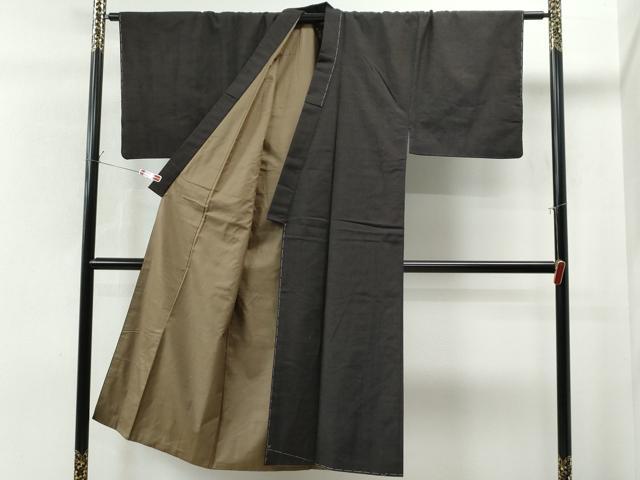 平和屋着物●男性　紬　アンサンブル　色無地　鉄黒色　正絹　逸品　未使用　CAAS7162yc