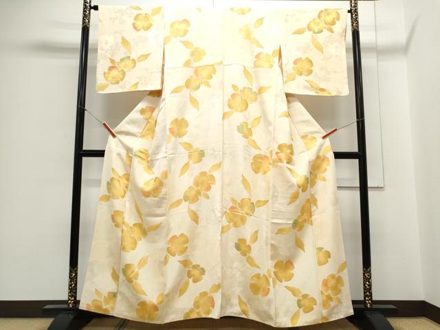 平和屋着物▼上質な小紋　地紋起こし　草花文　正絹　逸品　CABC1345th