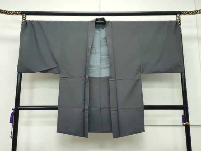 平和屋本店■極上　男性　長羽織　お召地　縞　逸品　CZAA1604s5