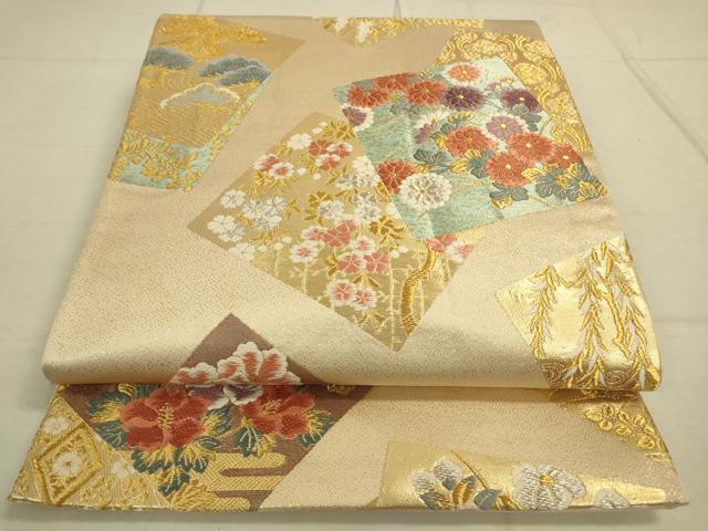 平和屋着物◎六通柄袋帯　唐織　色紙花文　金糸　正絹　逸品　DAAO9624rt