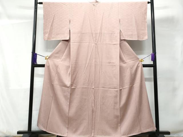 平和屋着物■上質な色無地 菱松葉地紋 薄柿色 正絹 逸品 未使用 CABD1957fb