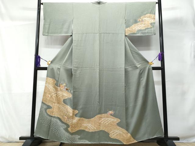 平和屋着物■中国三大刺繍 スワトウ刺繍 訪問着 絞り 道長地紙花文 金彩 正絹 逸品 CABD1958fb