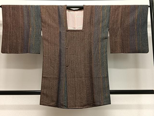 平和屋着物∞京友禅作家　岡部睦美　道行コート　縞物語　反端付き　正絹　逸品　CABE4915ua