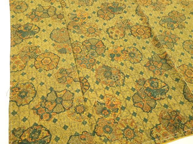 平和屋着物■上質な小紋 花絵皿文 鬼しぼ縮緬 正絹 逸品 未使用 DABC8879cm