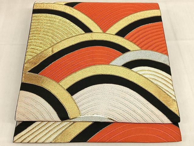 平和屋着物◎六通柄袋帯 立波文 黒地 金銀糸 正絹 逸品 AAAH7579Bnf