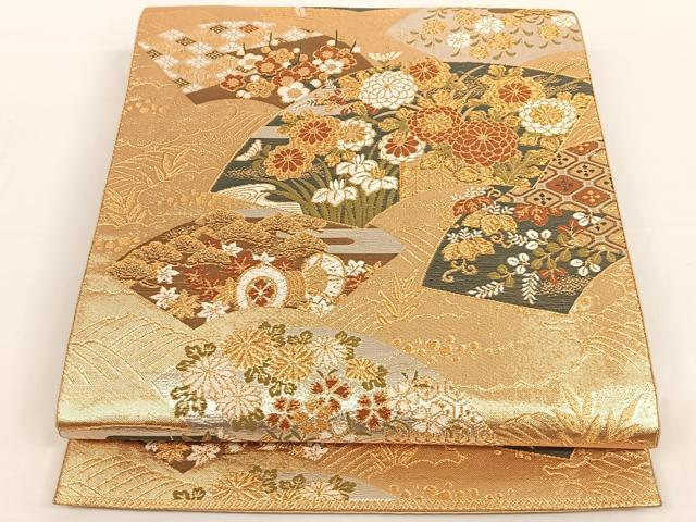 平和屋着物◎六通柄袋帯　地紙吉祥花文　金銀糸　正絹　逸品　AAAM6856ey