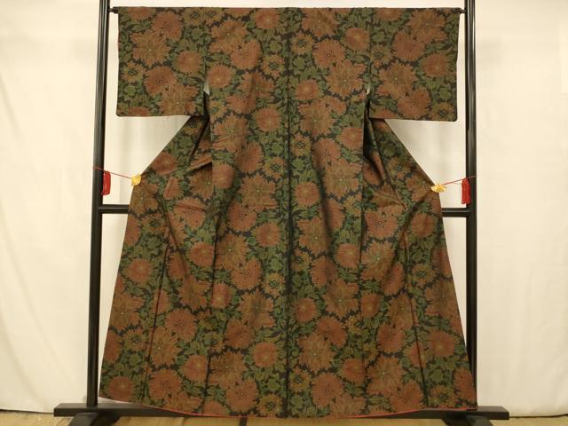平和屋着物■本場大島紬 更紗花文 正絹 逸品 AAAV4547fw