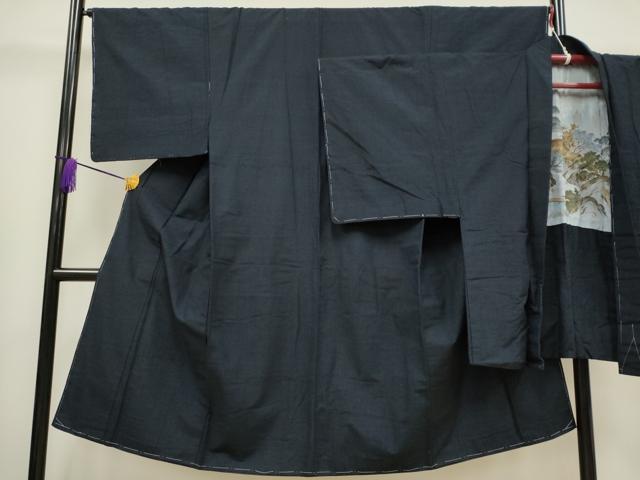 平和屋着物■男性 紬 アンサンブル 濃紺地 正絹 逸品 CAAL7573ou