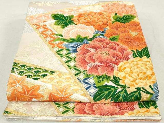 平和屋着物◎六通柄袋帯　唐織　吉祥花文　金銀糸　正絹　逸品　DAAU1370qa