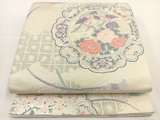 平和屋着物◎六通柄袋帯 唐織 花鳥文 銀糸 正絹 逸品 BAAT5493yt 平和屋着物◎六通柄袋帯 唐織 花鳥文 銀糸 正絹 逸品 BAAT5493yt