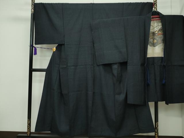 平和屋本店■極上 男性 紬 アンサンブル キングサイズ 濃紺 羽裏:龍 逸品 CZAA1732s5