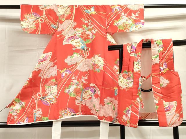 平和屋着物[]七五三　女の子　3歳　祝着　三つ身　被布セット　花蝶文　金彩　逸品　DAAR1390jm
