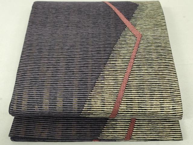 平和屋着物●六通柄袋帯　紙布　変わり間道　金糸　正絹　逸品　DAAT0462ob