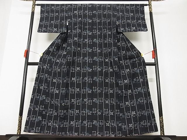 平和屋着物■上質な紬 井桁花文 正絹 逸品 AAAC7192Aja
