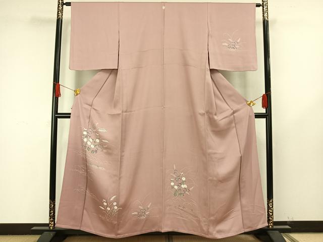 平和屋着物▽訪問着　単衣　草花文　正絹　逸品　AAAW1602fy
