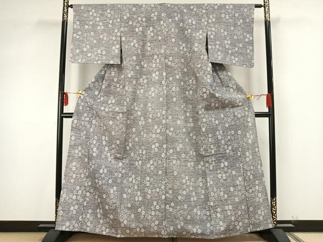 平和屋着物▽上質な紬　単衣　舞花文　正絹　逸品　AAAZ9443fy