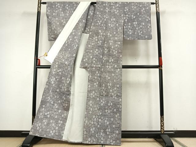 平和屋着物▽上質な紬　単衣　舞花文　正絹　逸品　AAAZ9443fy