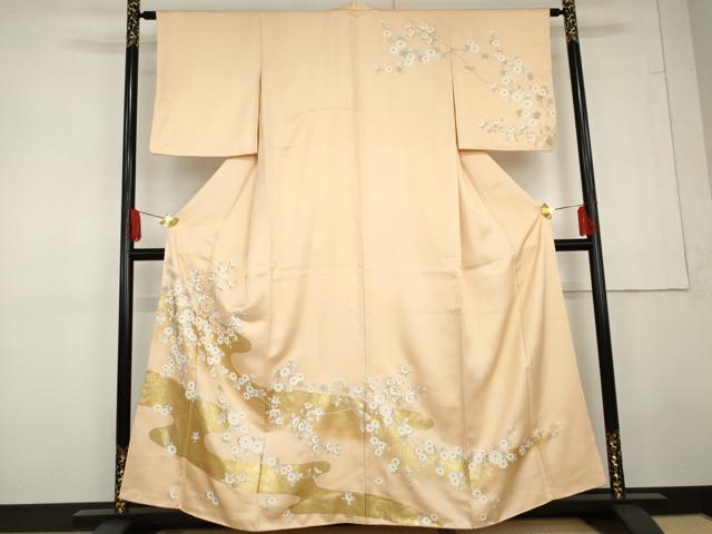 平和屋着物●訪問着　駒刺繍　枝花文　金彩　正絹　逸品　AABG3626cs