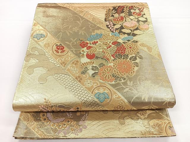 Rakuten - 平和屋着物◎佐賀錦　六通柄袋帯　雪輪花鳥文　金糸　正絹　逸品　CAAY5555nb