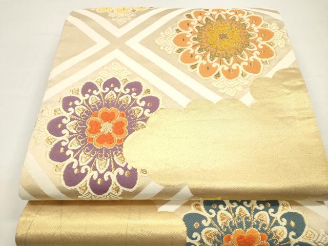 平和屋着物◎六通柄袋帯　唐織　正倉院花文　金糸　正絹　逸品　DAAW0844op