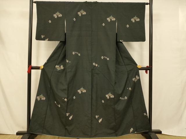 平和屋着物■上質な紬　唐子　黒地　正絹　逸品　AAAZ7970fwのサムネイル