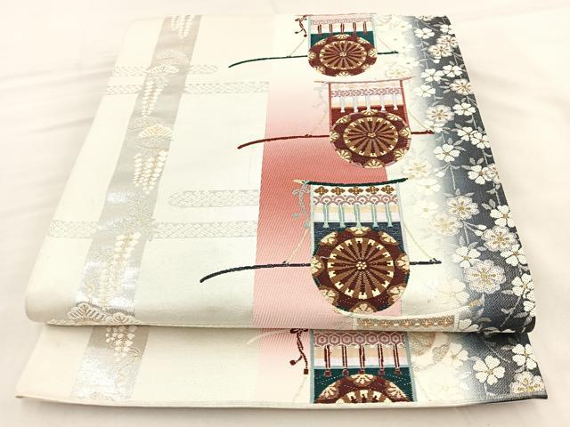 平和屋着物◎六通柄袋帯　唐織　献上御車文　金銀糸　正絹　逸品　BAAT2087ph