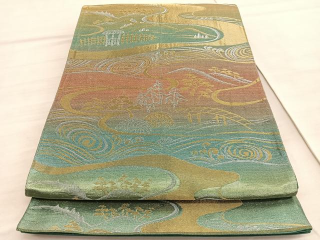 平和屋着物◎六通柄袋帯　浜松文　金銀糸　正絹　逸品　BAAV5990hv