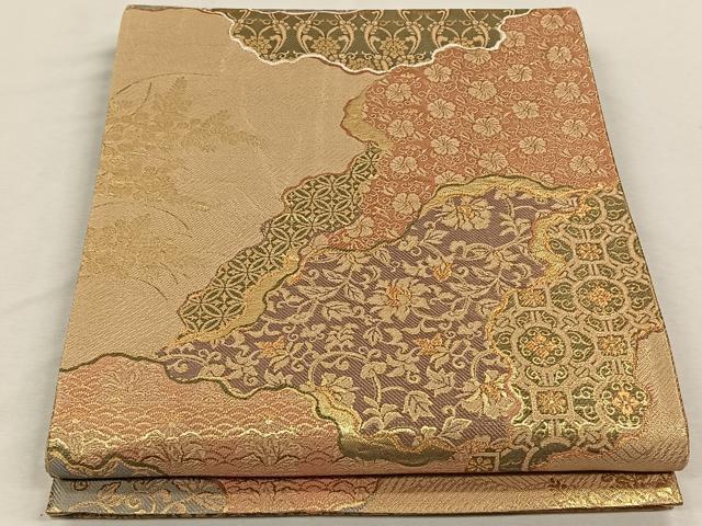 平和屋着物◎六通柄袋帯　流水花唐草文　金糸　正絹　逸品　CAAL6522qv