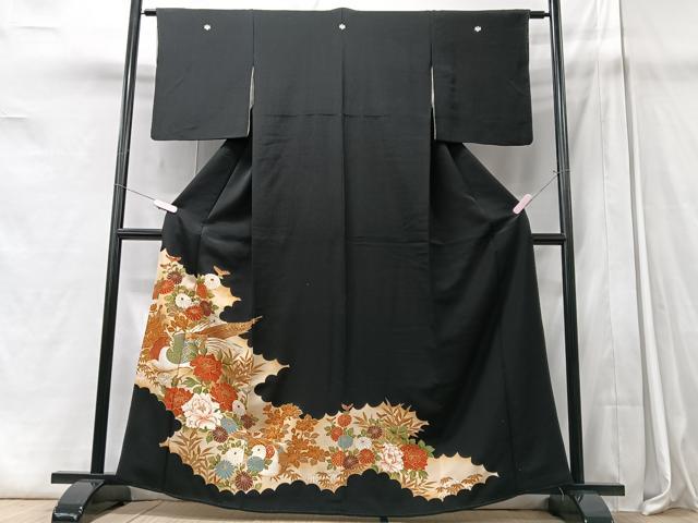 平和屋着物■豪華黒留袖　駒刺繍　花鳥文　金彩　正絹　逸品　CABC7546xe