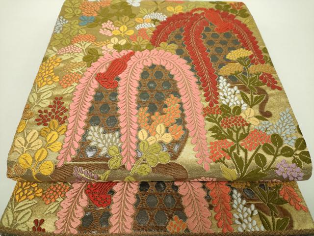 平和屋着物●紋屋井関　御寮織　両面　六通柄袋帯　藤花房　飾花文　金糸　正絹　逸品　DAAY1254ps