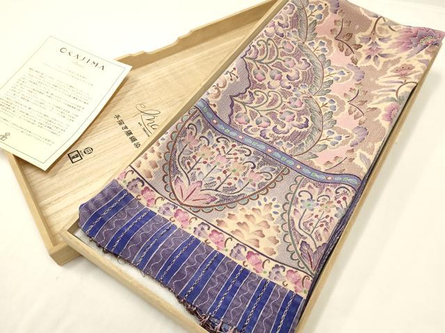 平和屋着物●岡重謹製 OKAJIMA 和装小物 手描き臈纈染布 ショール ストール 防寒 ファッション小物 大判 逸品 AABF9929ay
