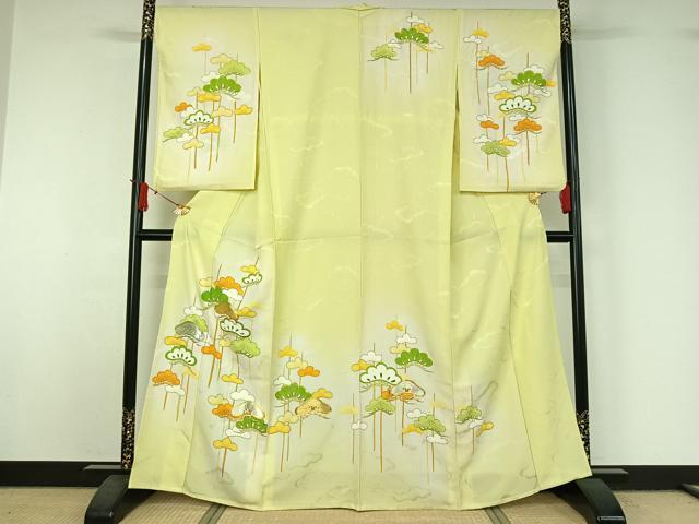 平和屋着物▽訪問着　単衣　駒刺繍　松文　暈し染め　金彩　正絹　逸品　AABJ1566jh