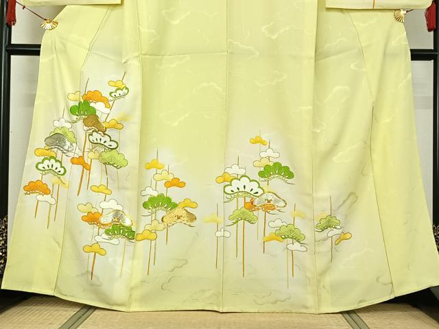 平和屋の平和屋着物▽訪問着　単衣　駒刺繍　松文　暈し染め　金彩　正絹　逸品　AABJ1566jh｜アングル3