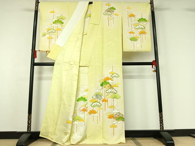 平和屋の平和屋着物▽訪問着　単衣　駒刺繍　松文　暈し染め　金彩　正絹　逸品　AABJ1566jh｜アングル2
