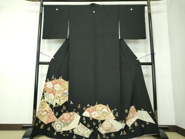 平和屋着物▽豪華黒留袖 単衣 駒刺繍 鳳凰花文 金彩 正絹 逸品 DAAQ4544psm