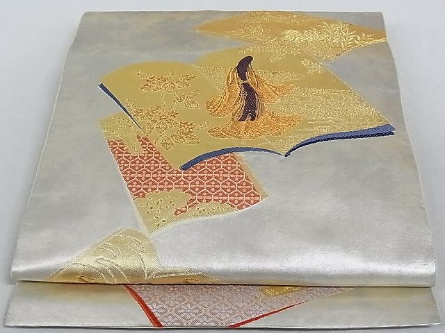 平和屋着物■六通柄袋帯　冊子女人文　金糸　引箔　正絹　逸品　AAAC2163Aog