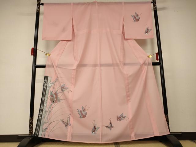 平和屋着物＊夏物　訪問着　絽　花蝶文　洗える着物　AABD4630jd