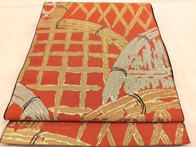 平和屋着物◎六通柄袋帯　間垣文　金銀糸　正絹　逸品　BAAU7736hv(4)
