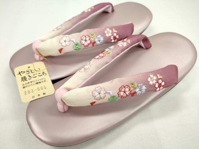 平和屋着物▼和装小物 草履 刺繍 花 ハート 暈し 銀糸 日本製 逸品 未使用 CAAX8170ju